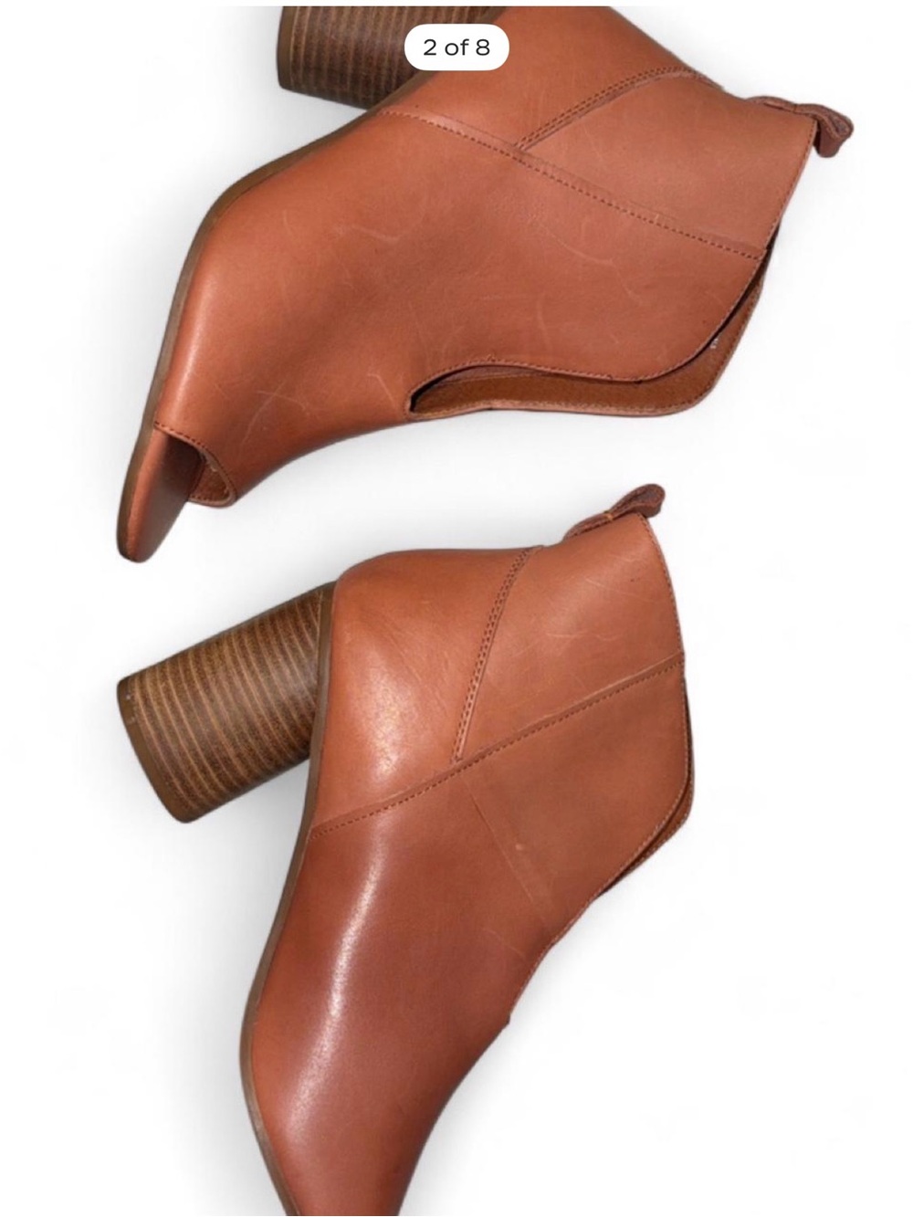 Women's Tan Open-Toe Leather Stacked Heel Booties